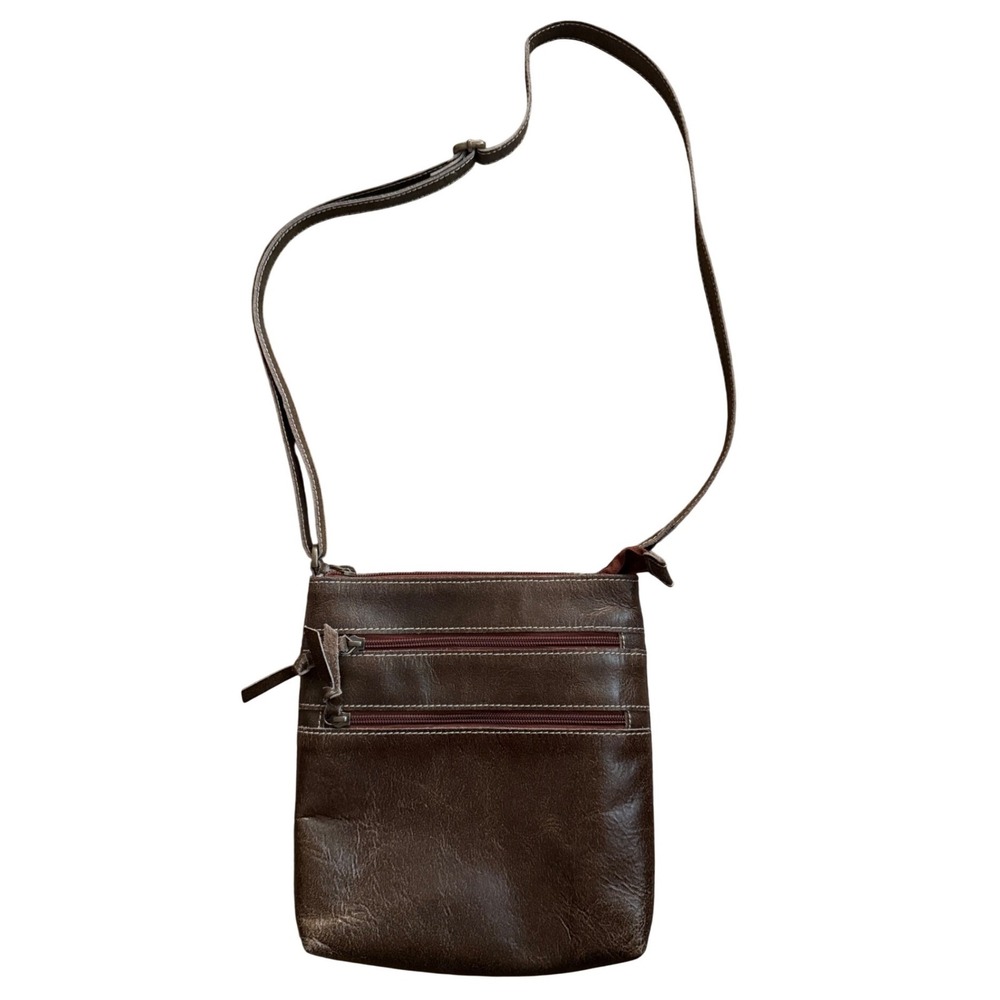 Hidden‎ Craft Brown Leather Crossbody Zipper Pockets Adjustable Strap